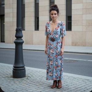 Azalosie Maxi Dress Blue Floral Size Large